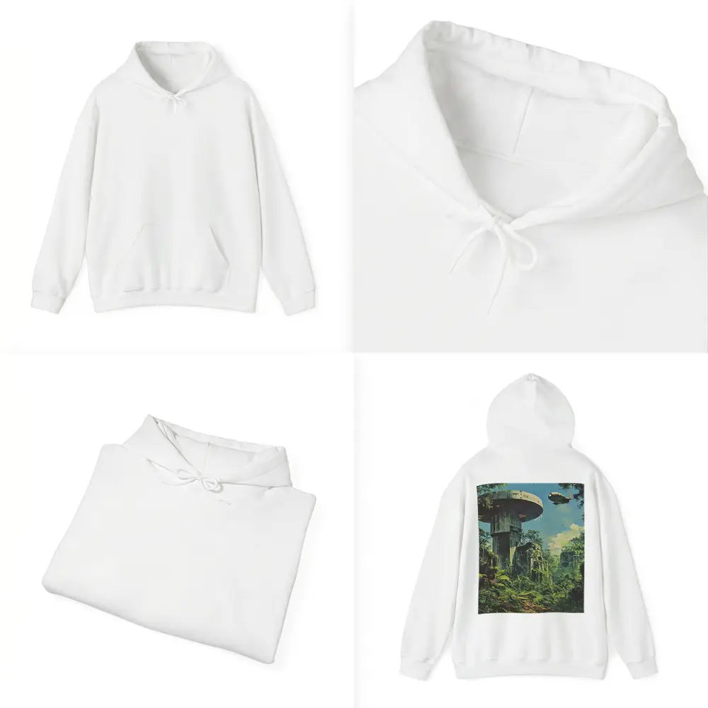Retro Sci Fi Jungle Ruins Airship Art – Hoodies
