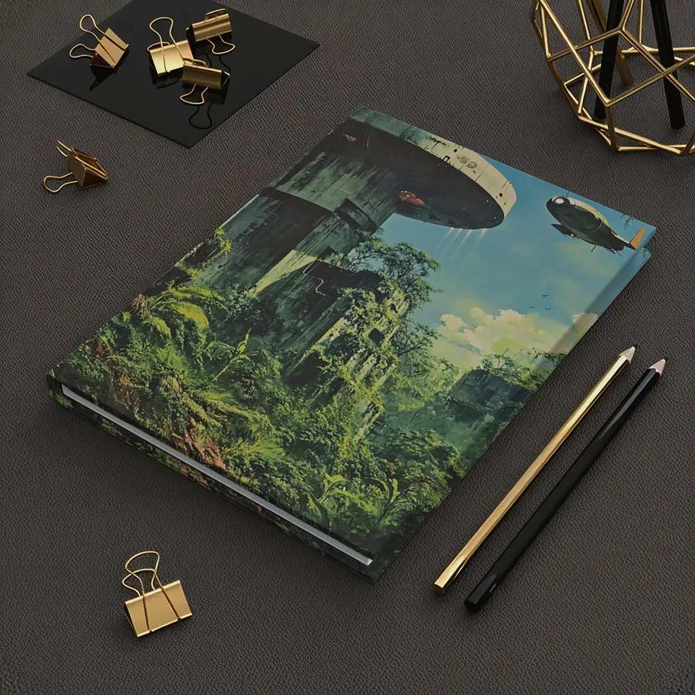Retro Sci Fi Jungle Ruins Airship Art – Notebooks