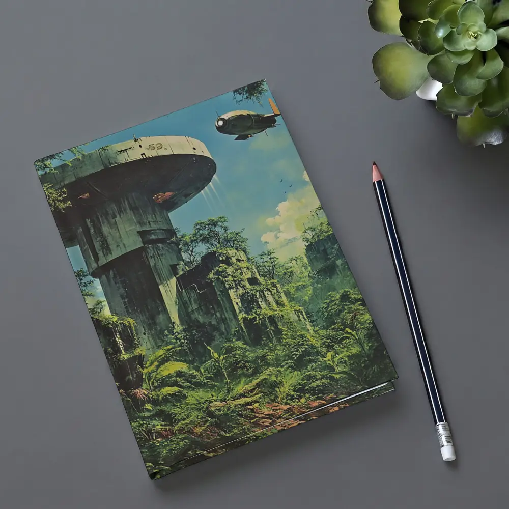 Retro Sci Fi Jungle Ruins Airship Art – Notebooks
