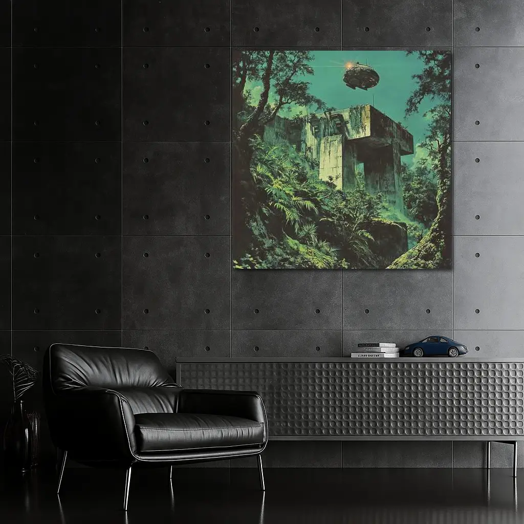 Abandoned Concrete Ruins Jungle Spacecraft Retro – Wall Art