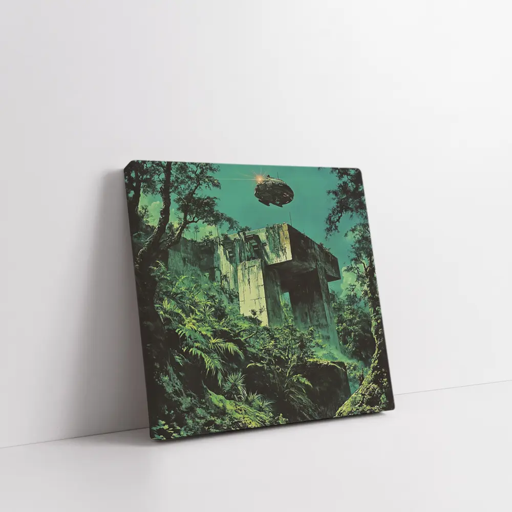 Abandoned Concrete Ruins Jungle Spacecraft Retro – Wall Art