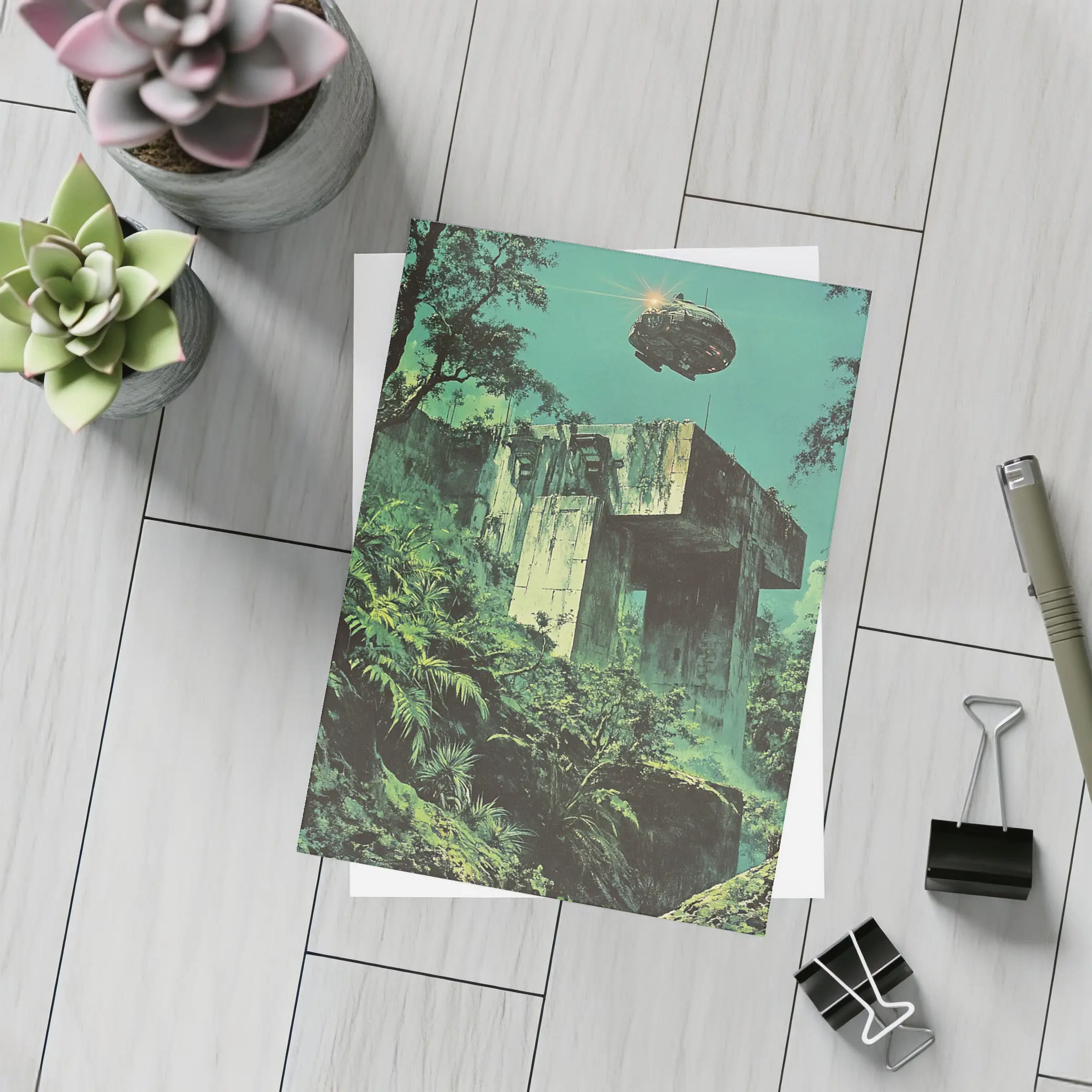Abandoned Concrete Ruins Jungle Spacecraft Retro – Postcards