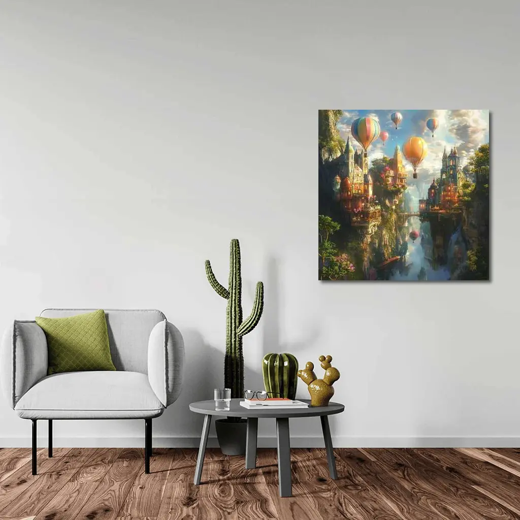Fantasy City Hot Air Balloons Cliffside – Wall Art