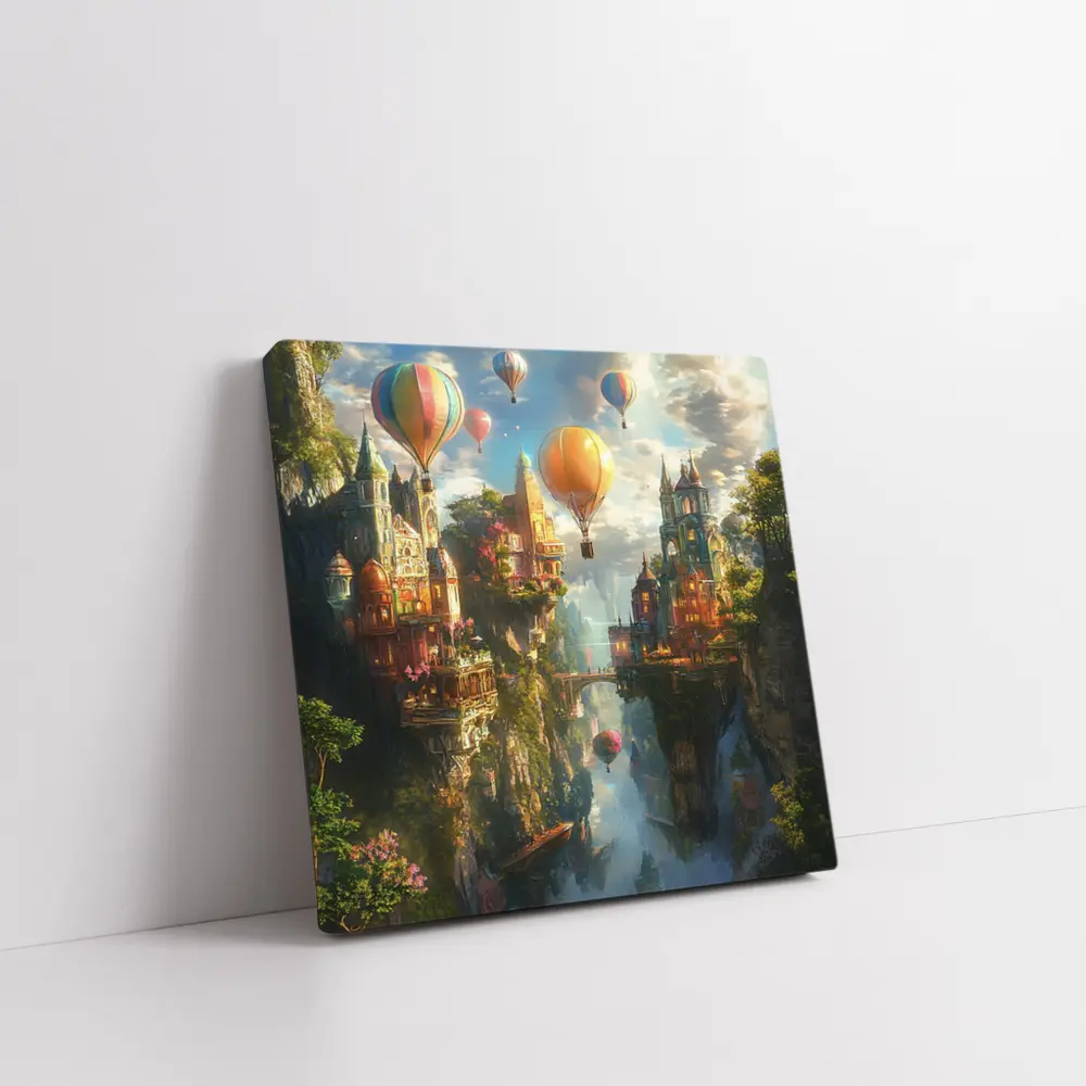 Fantasy City Hot Air Balloons Cliffside – Wall Art