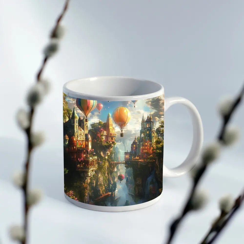 Fantasy City Hot Air Balloons Cliffside – Mugs