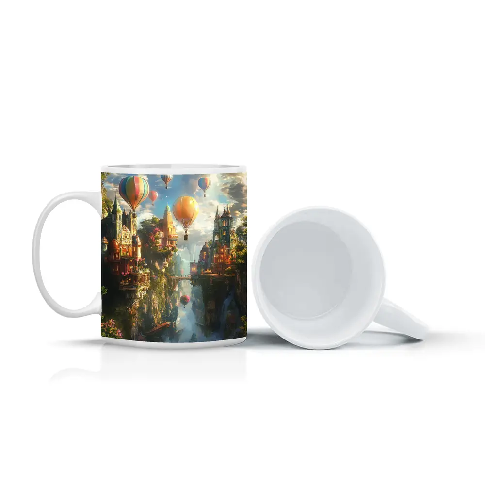 Fantasy City Hot Air Balloons Cliffside – Mugs