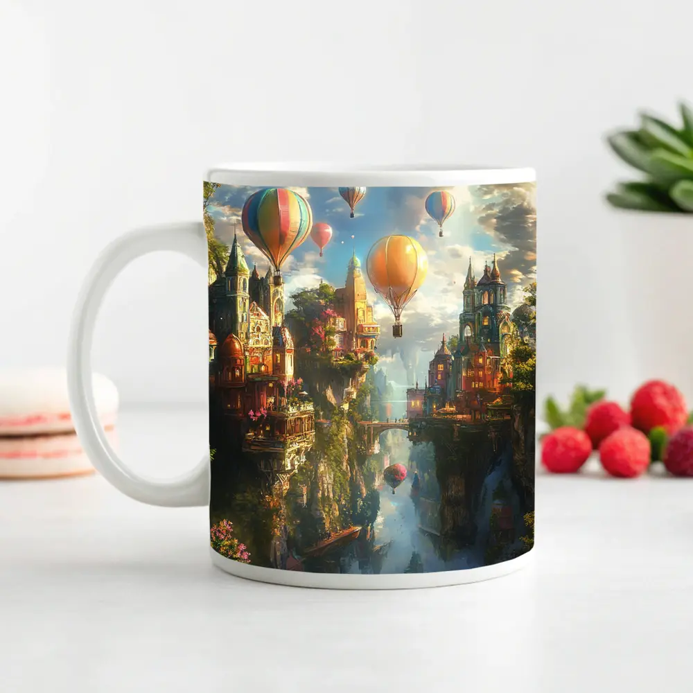Fantasy City Hot Air Balloons Cliffside – Mugs