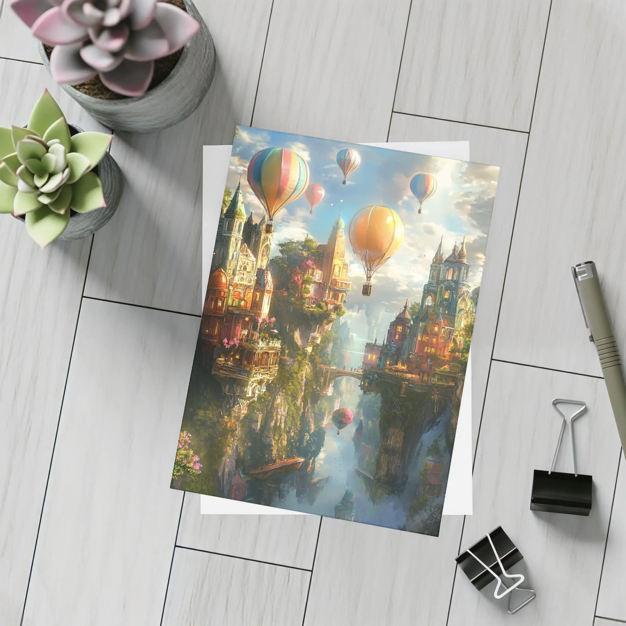 Fantasy City Hot Air Balloons Cliffside – Postcards