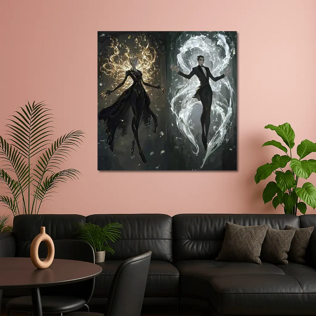 Dark Fantasy Elemental Figures Forest Background – Wall Art
