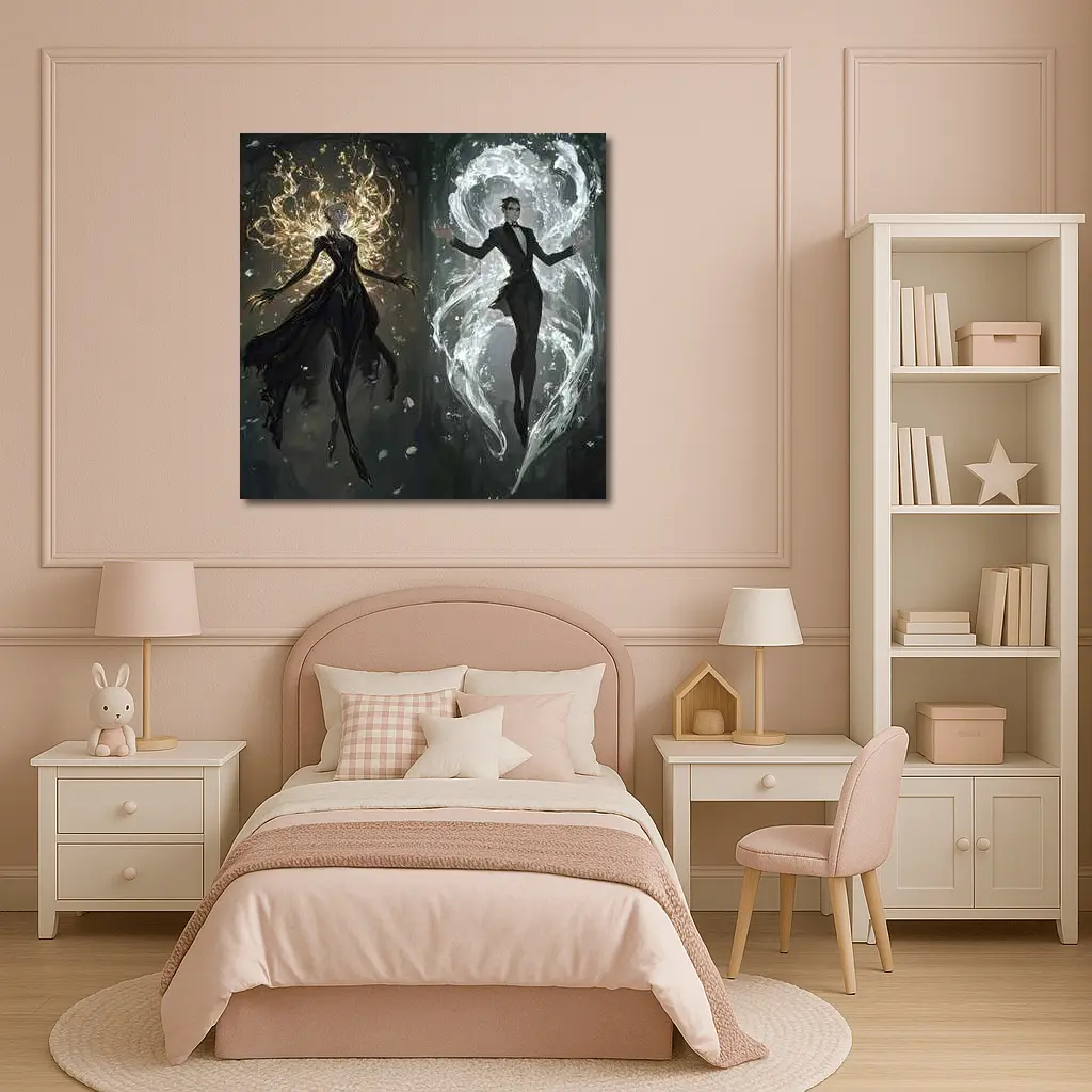 Dark Fantasy Elemental Figures Forest Background – Wall Art