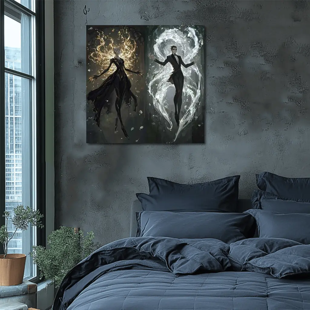 Dark Fantasy Elemental Figures Forest Background – Wall Art