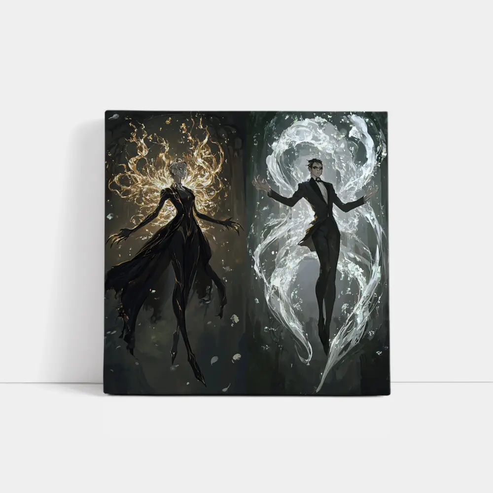 Dark Fantasy Elemental Figures Forest Background – Wall Art