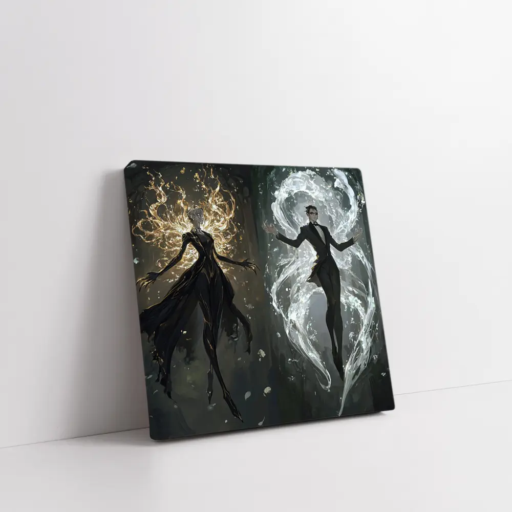 Dark Fantasy Elemental Figures Forest Background – Wall Art