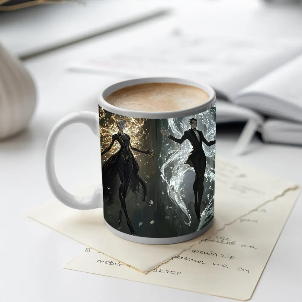 Dark Fantasy Elemental Figures Forest Background – Mugs