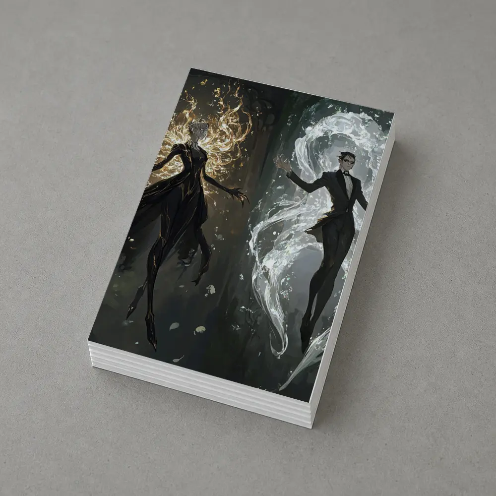 Dark Fantasy Elemental Figures Forest Background – Postcards