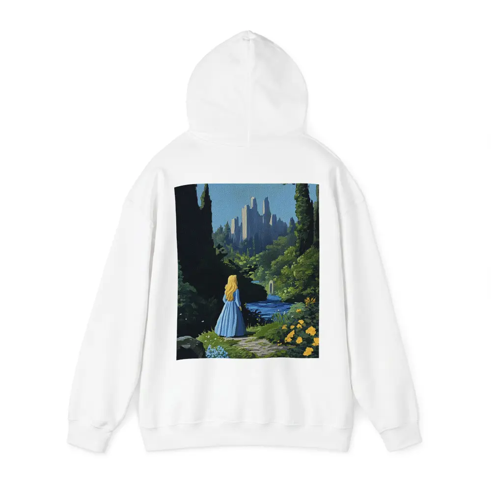 Blonde Girl Blue Dress Fantasy Castle Garden – Hoodies