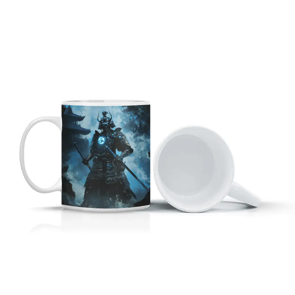 Dark Samurai Warrior Glowing Blue Armor – Mugs