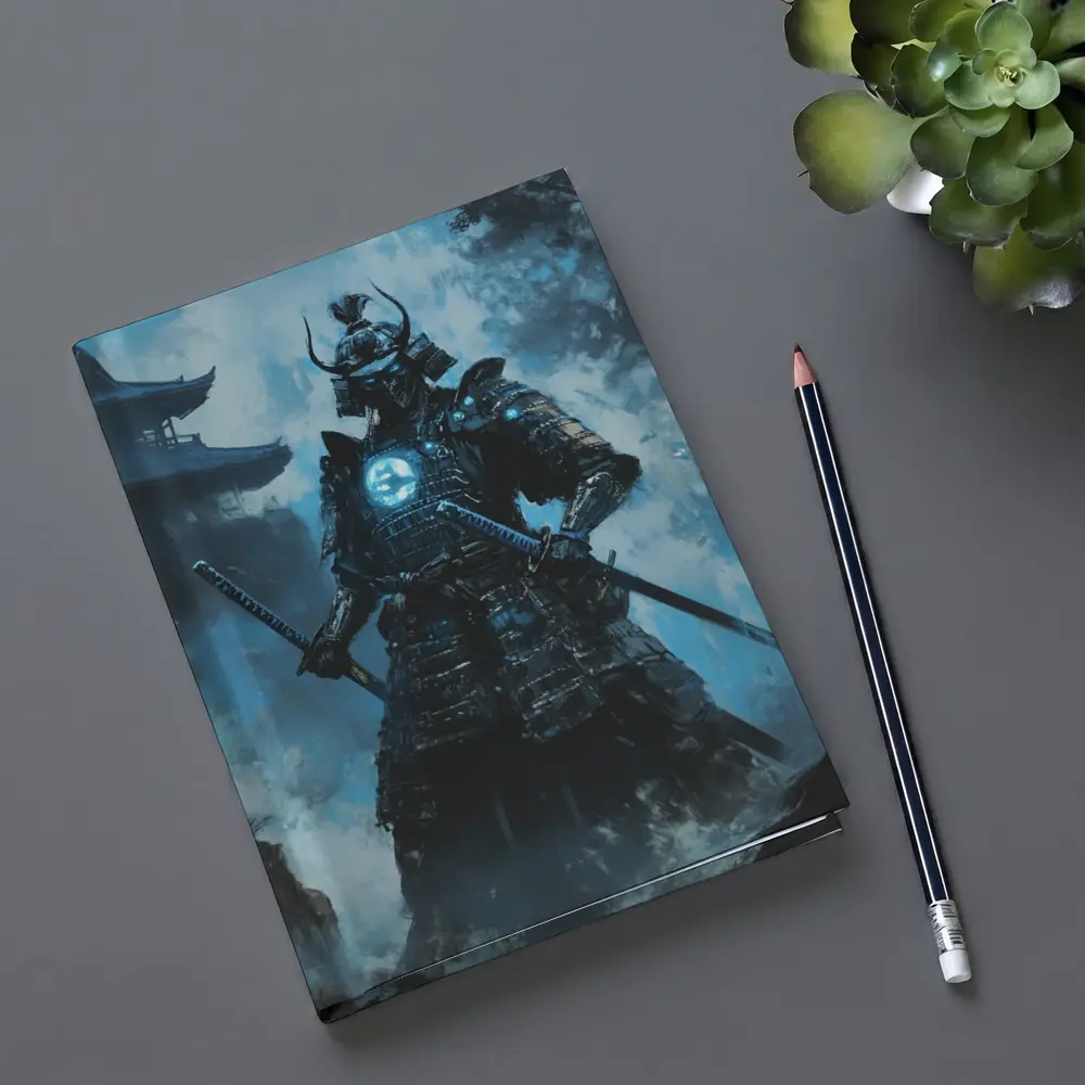 Dark Samurai Warrior Glowing Blue Armor – Notebooks