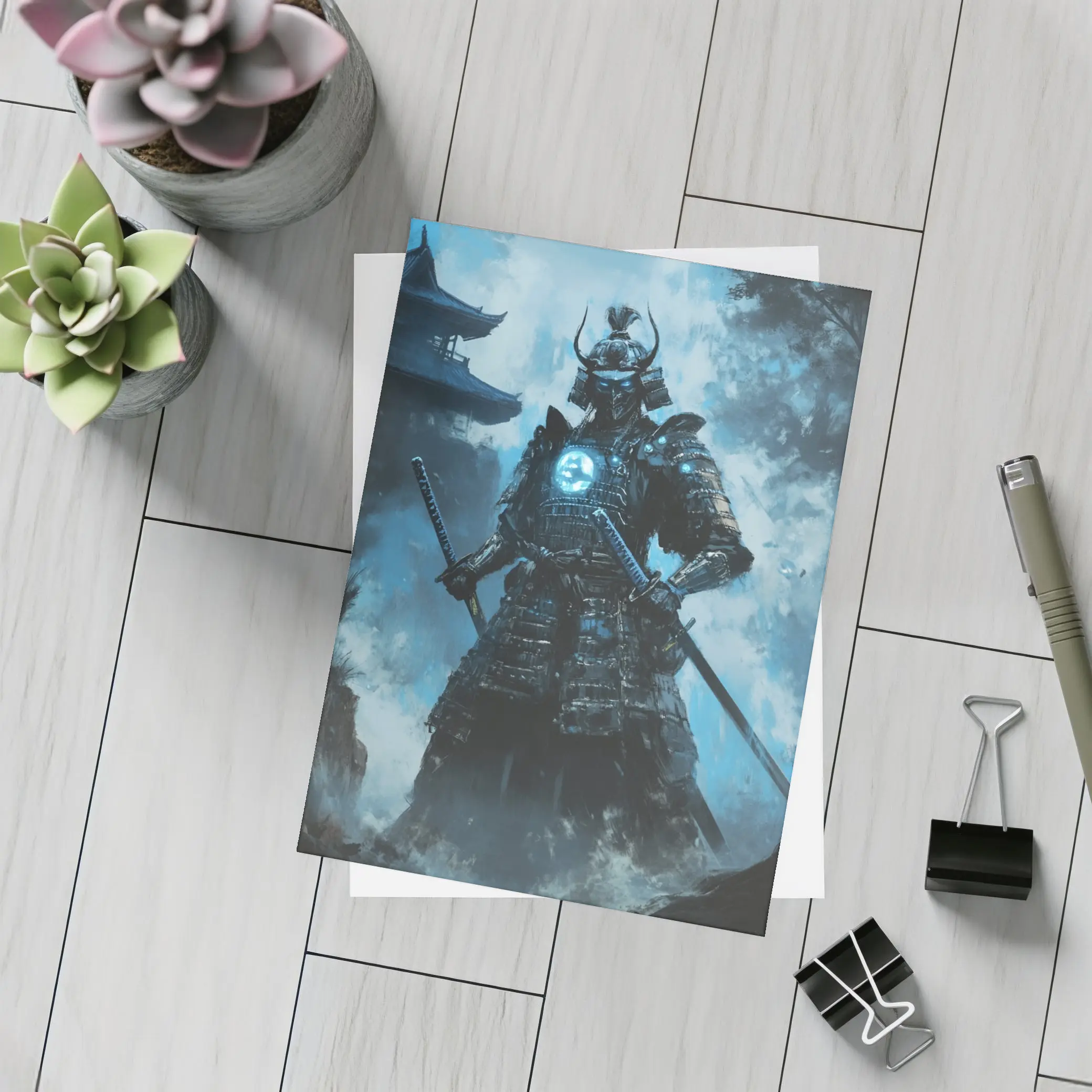 Dark Samurai Warrior Glowing Blue Armor – Postcards