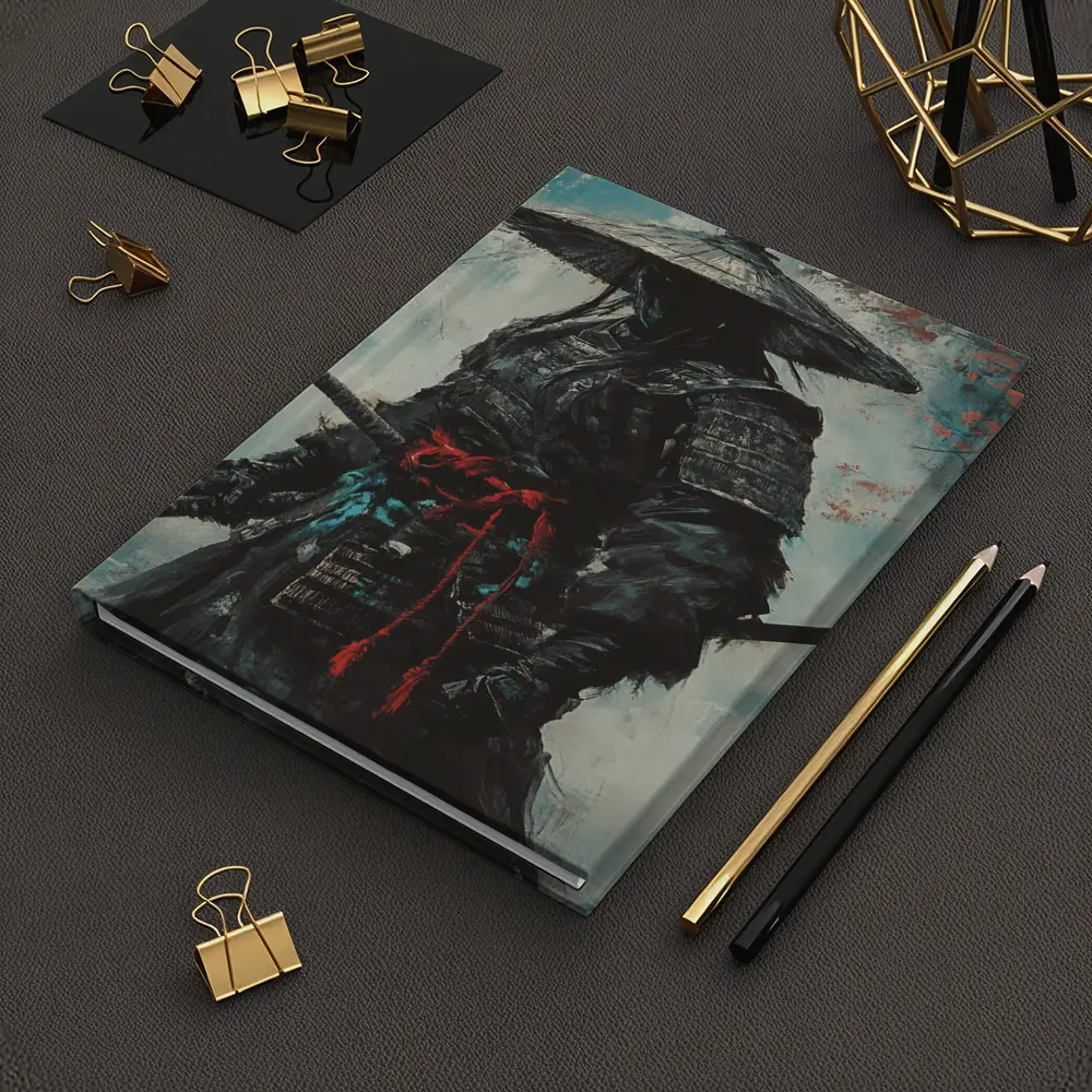 Dark Samurai Warrior Oil Painting Teal Background – Notebooks