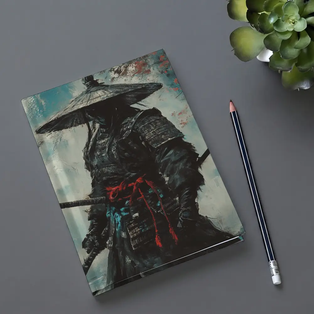 Dark Samurai Warrior Oil Painting Teal Background – Notebooks