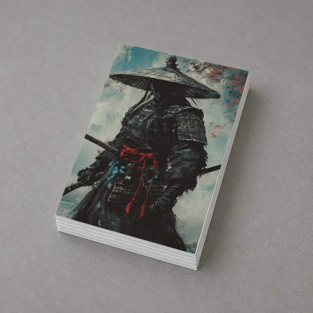 Dark Samurai Warrior Oil Painting Teal Background – Postcards