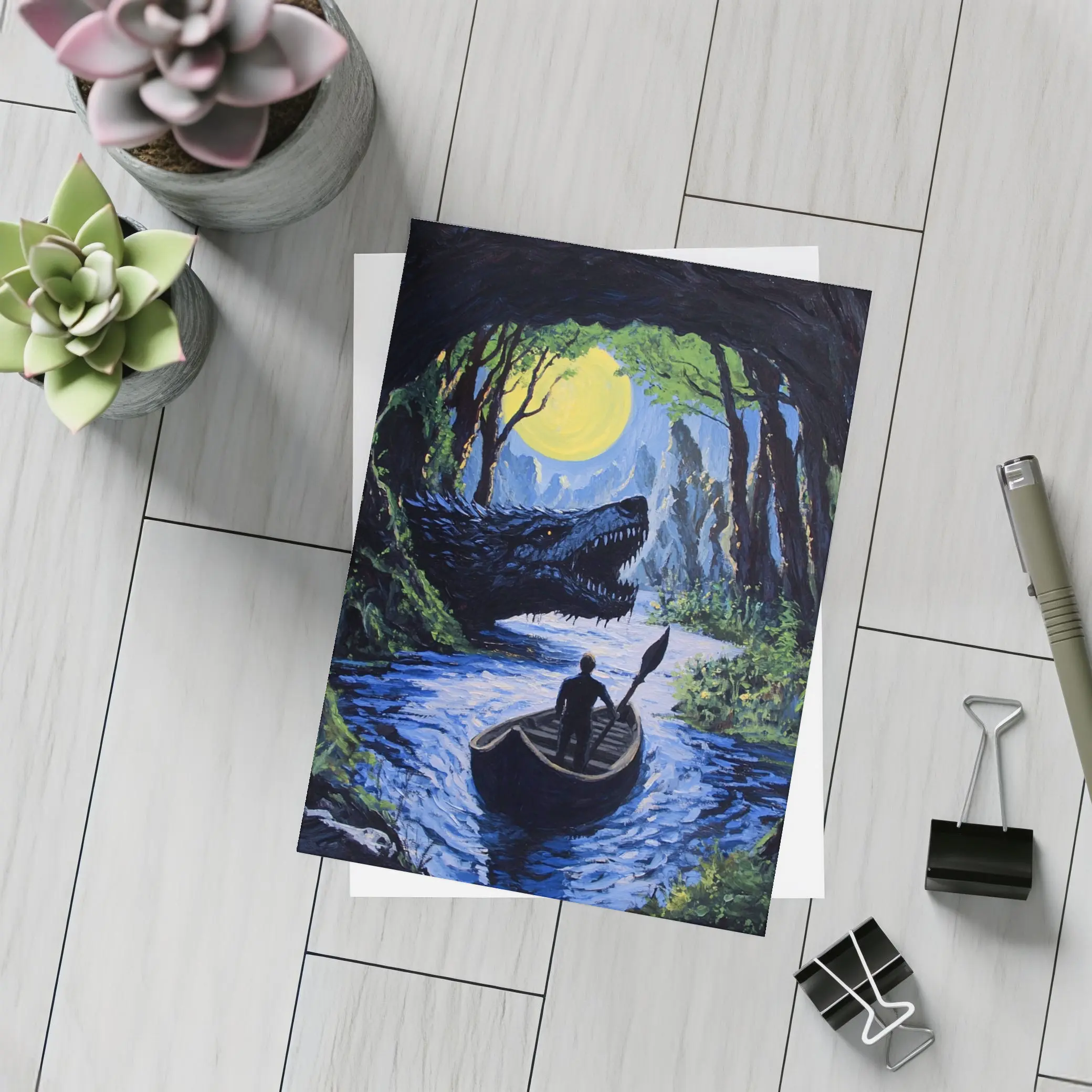 Man Rowing Boat Past Cave Dragon – Postcards