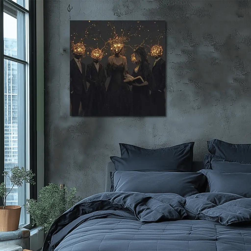 Dark Figures Glowing Twig Heads Fantasy Art – Wall Art