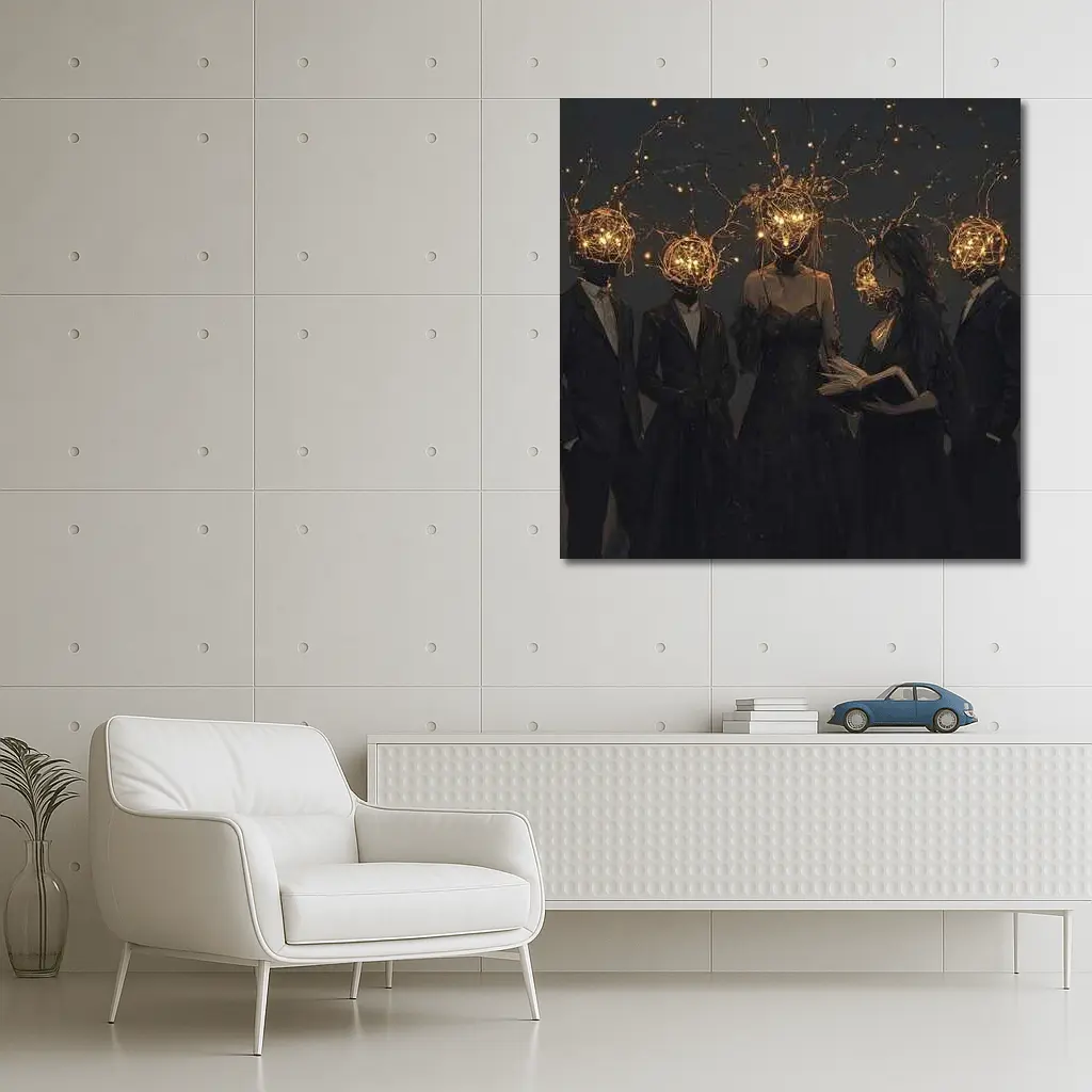Dark Figures Glowing Twig Heads Fantasy Art – Wall Art