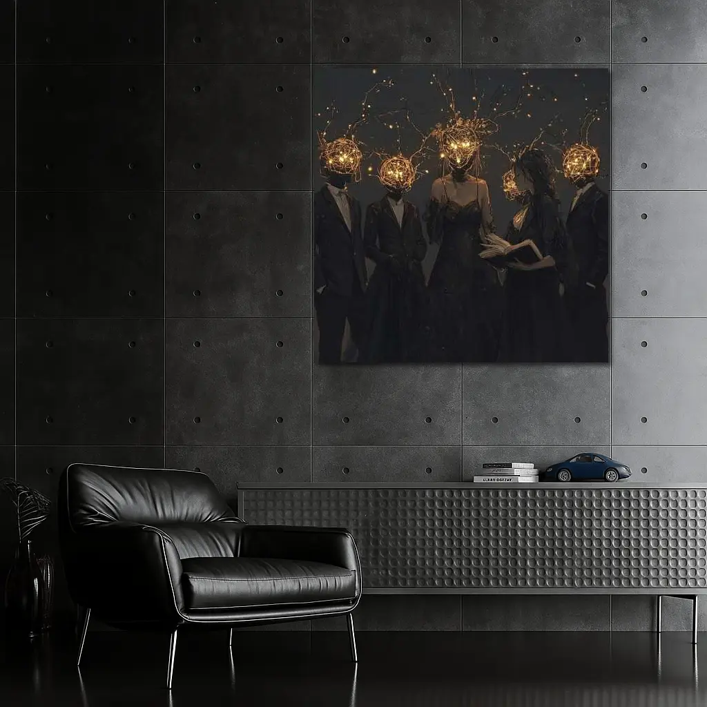 Dark Figures Glowing Twig Heads Fantasy Art – Wall Art