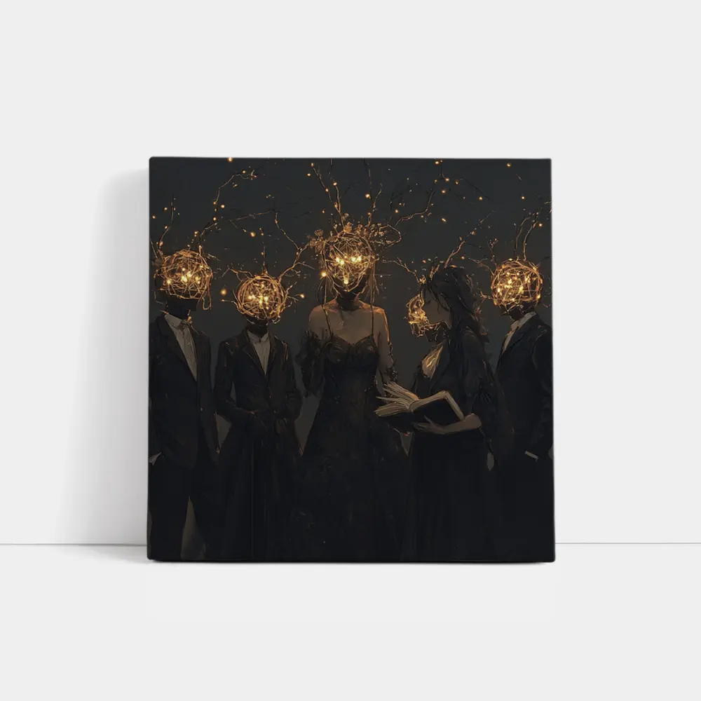 Dark Figures Glowing Twig Heads Fantasy Art – Wall Art