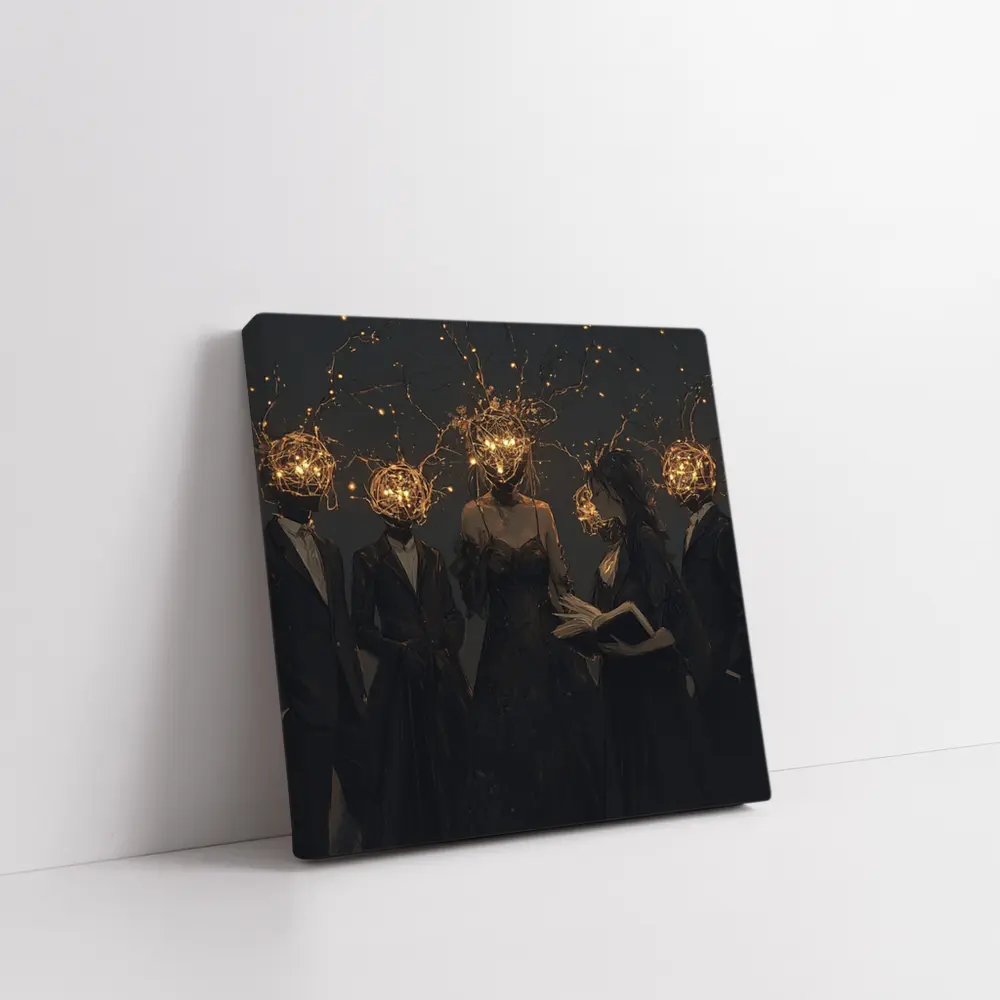 Dark Figures Glowing Twig Heads Fantasy Art – Wall Art