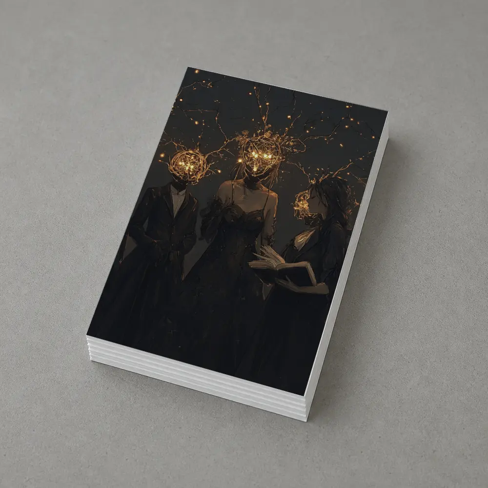 Dark Figures Glowing Twig Heads Fantasy Art – Postcards
