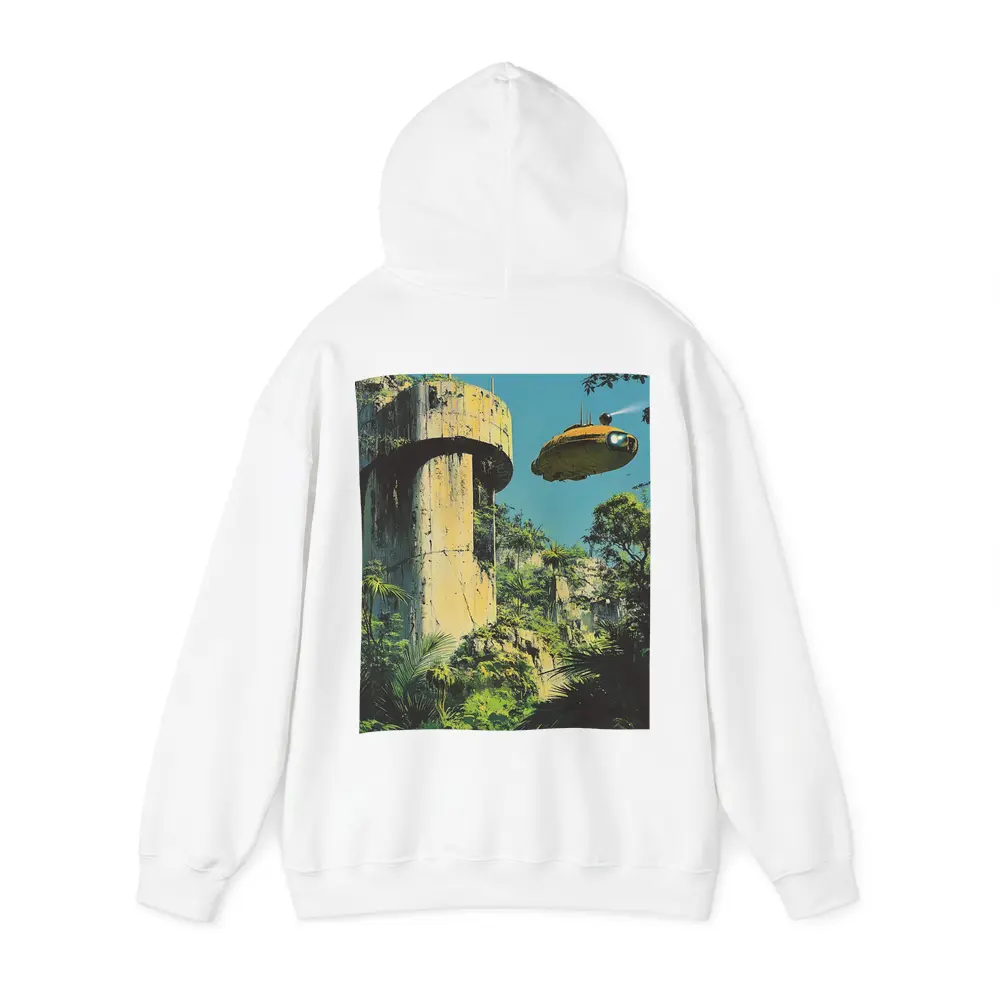 Retro Sci Fi Blimp Over Jungle Ruins – Hoodies