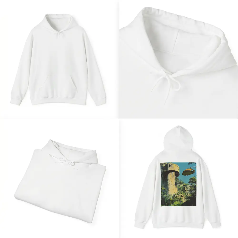Retro Sci Fi Blimp Over Jungle Ruins – Hoodies