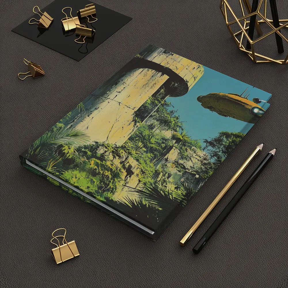 Retro Sci Fi Blimp Over Jungle Ruins – Notebooks