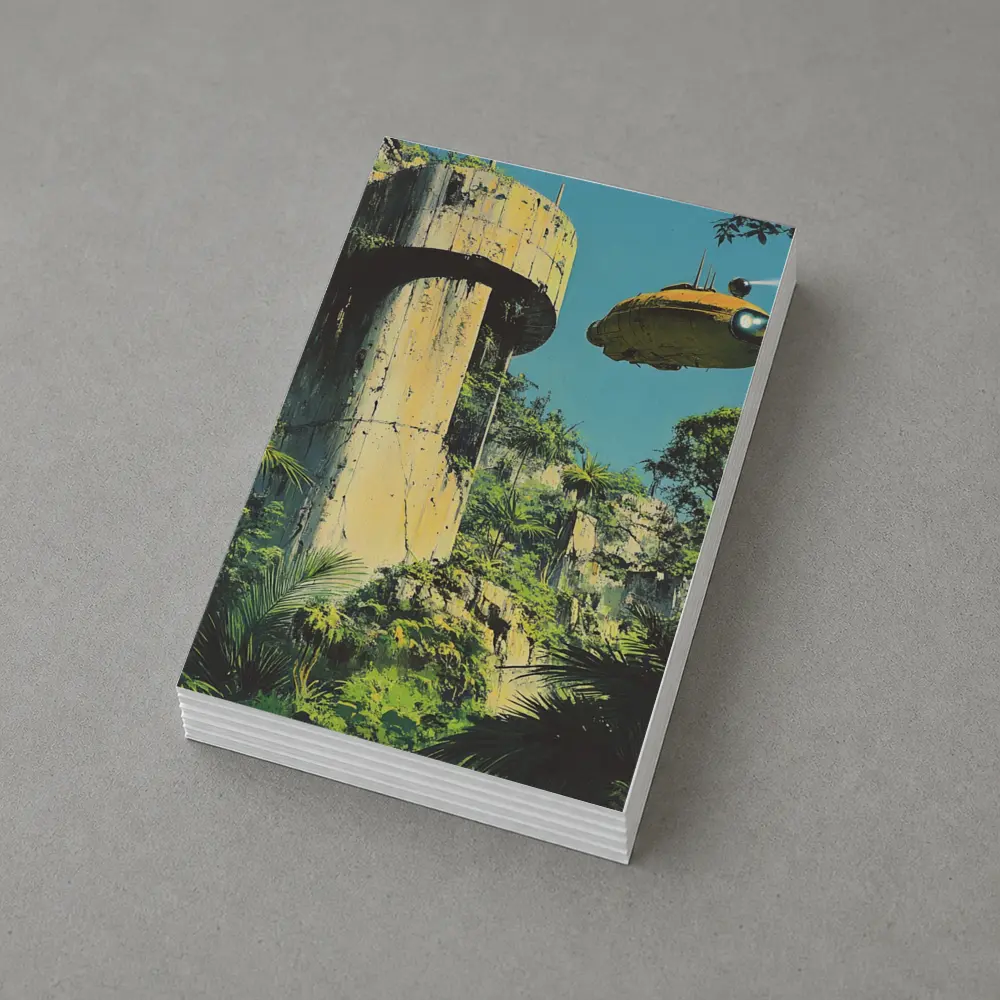 Retro Sci Fi Blimp Over Jungle Ruins – Postcards