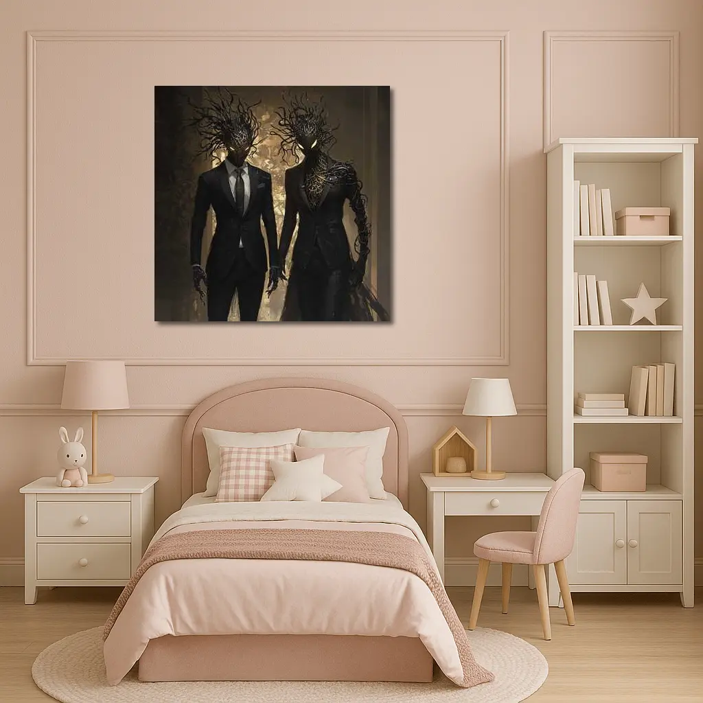 Dark Creature Couple In Black Suits – Wall Art