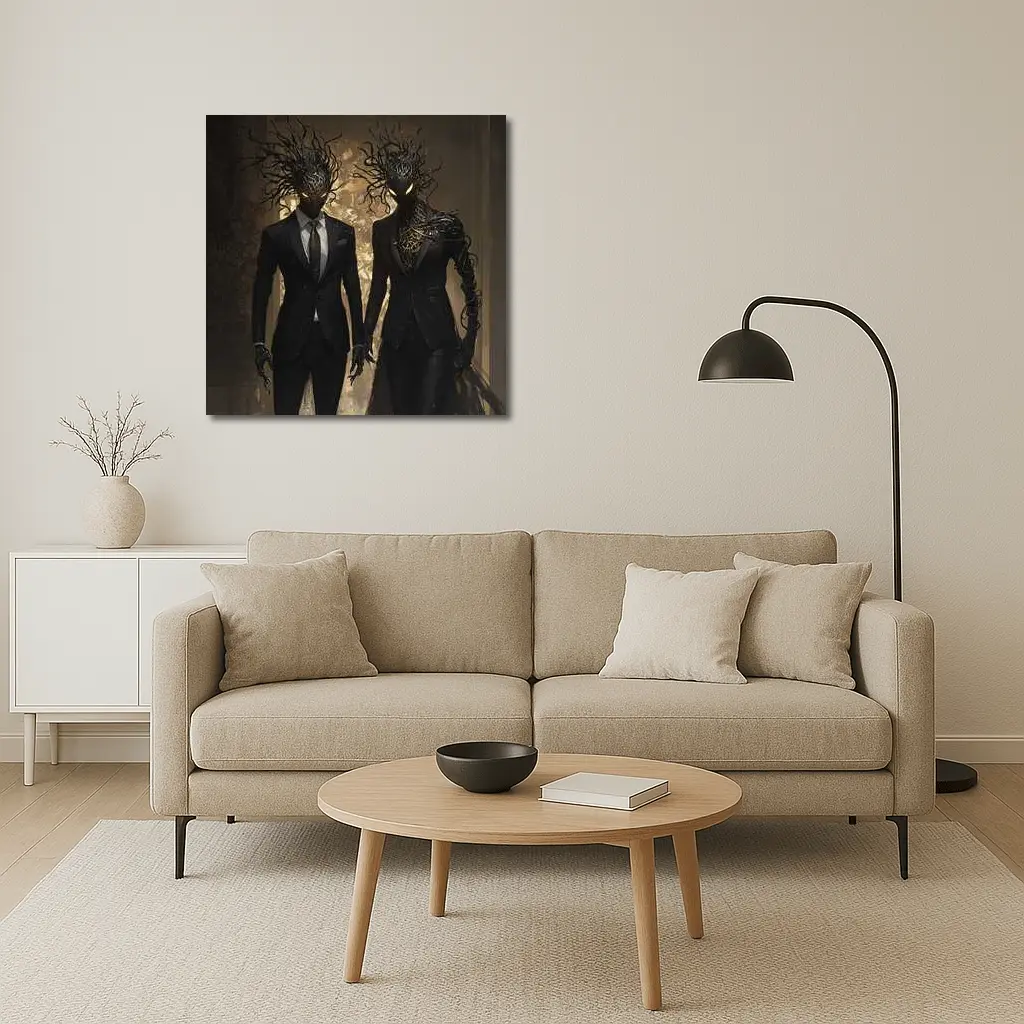 Dark Creature Couple In Black Suits – Wall Art