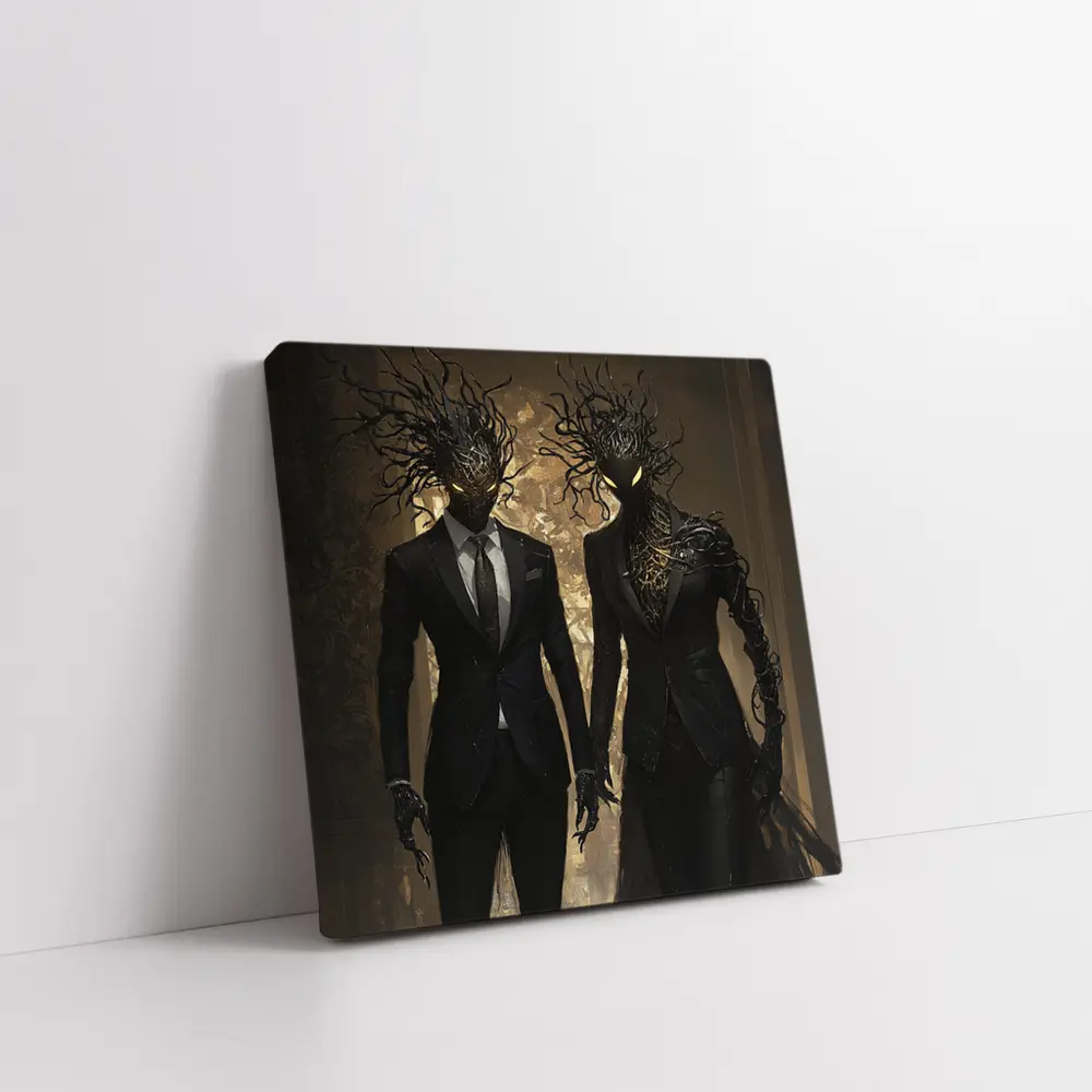 Dark Creature Couple In Black Suits – Wall Art