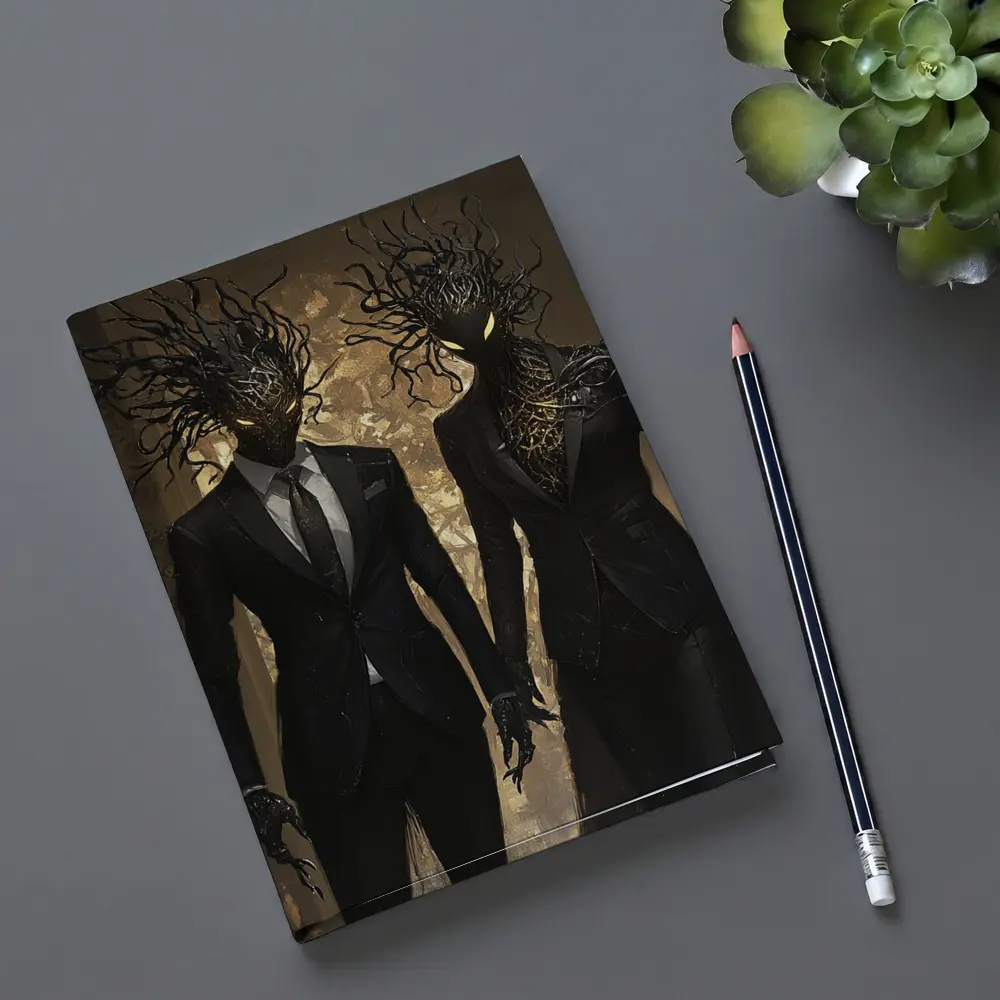 Dark Creature Couple In Black Suits – Notebooks