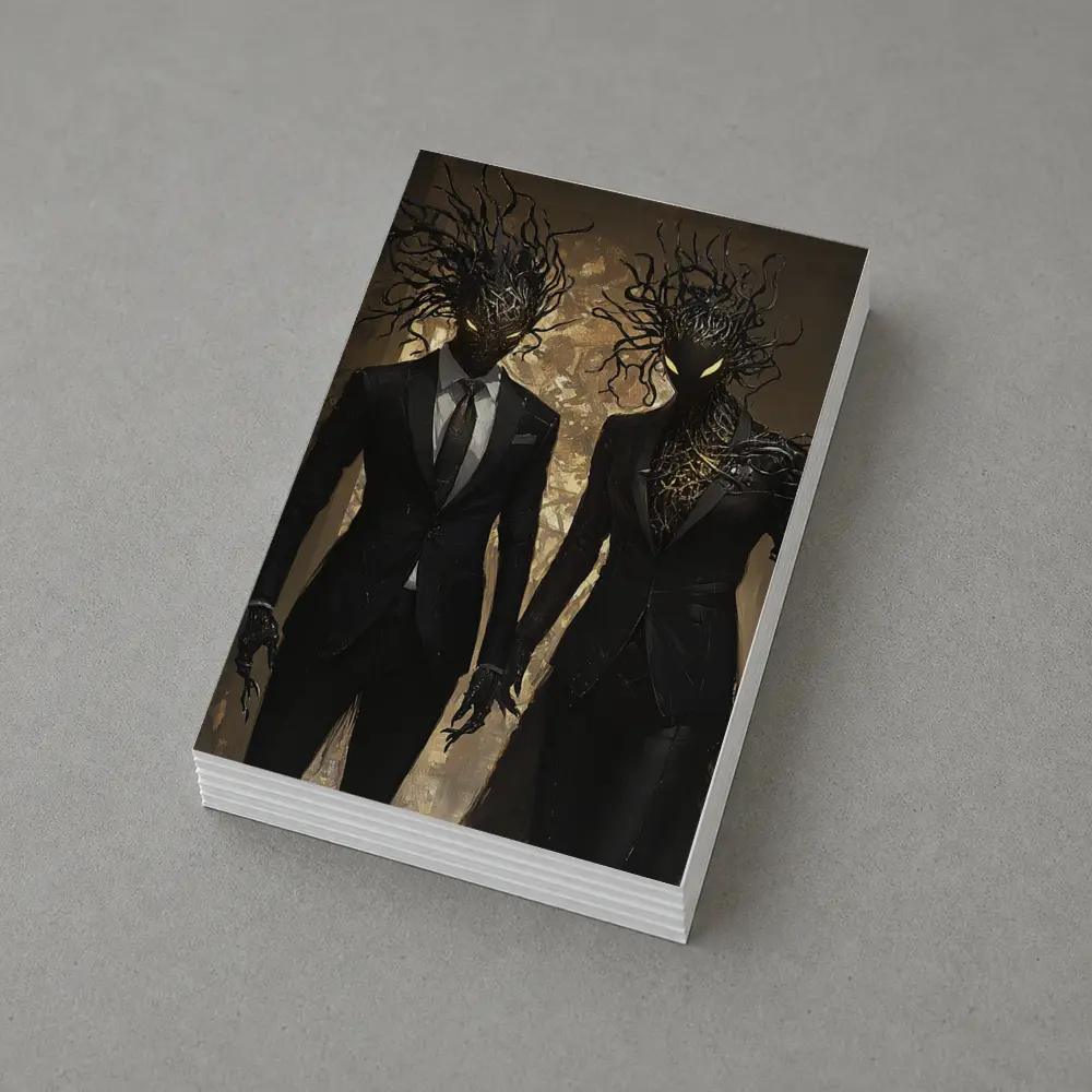 Dark Creature Couple In Black Suits – Postcards