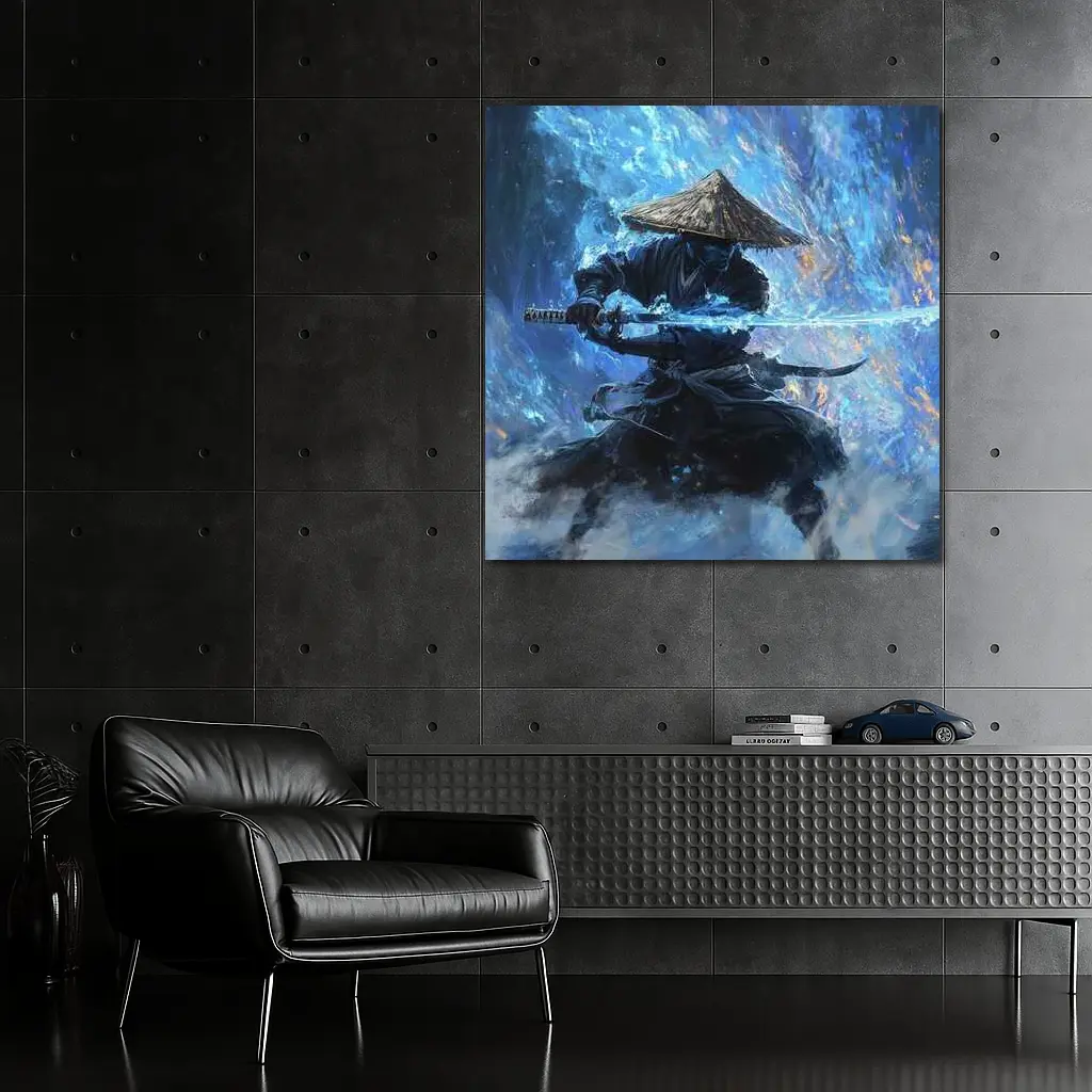 Samurai Warrior Blue Energy Storm Art – Wall Art