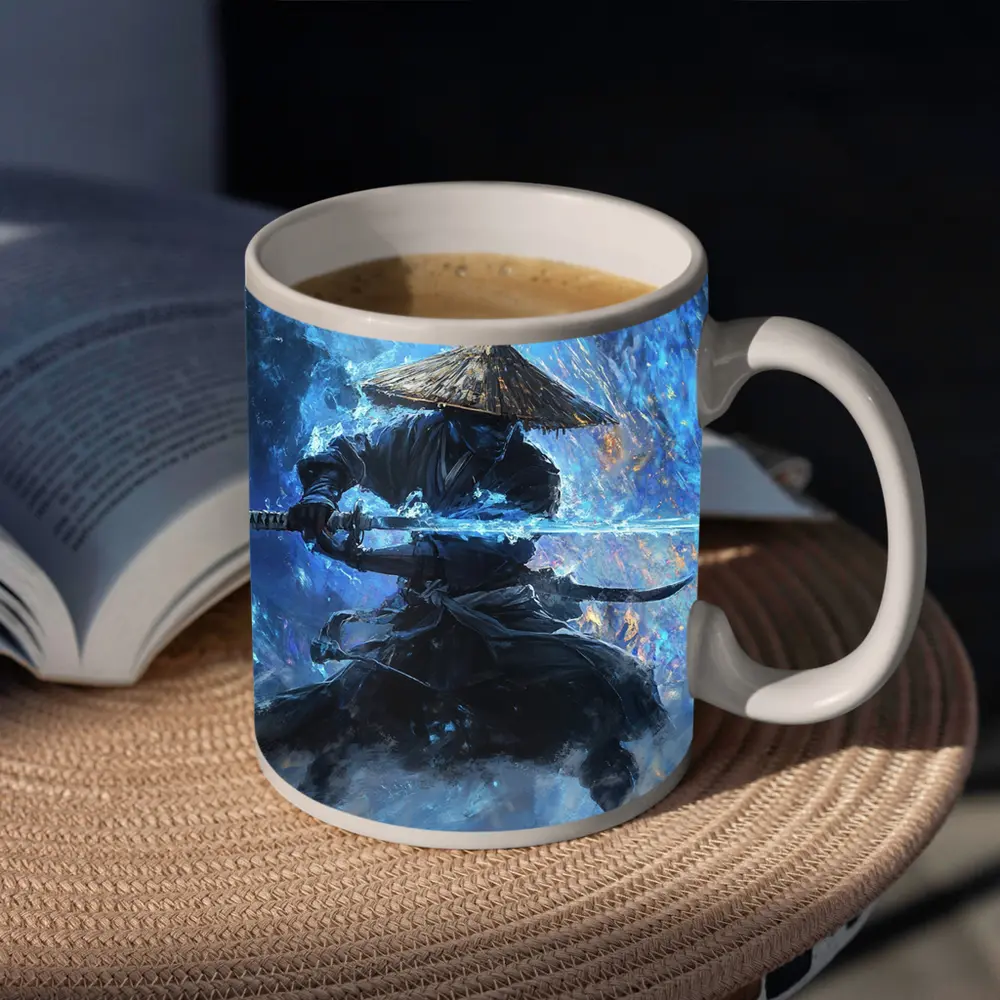 Samurai Warrior Blue Energy Storm Art – Mugs
