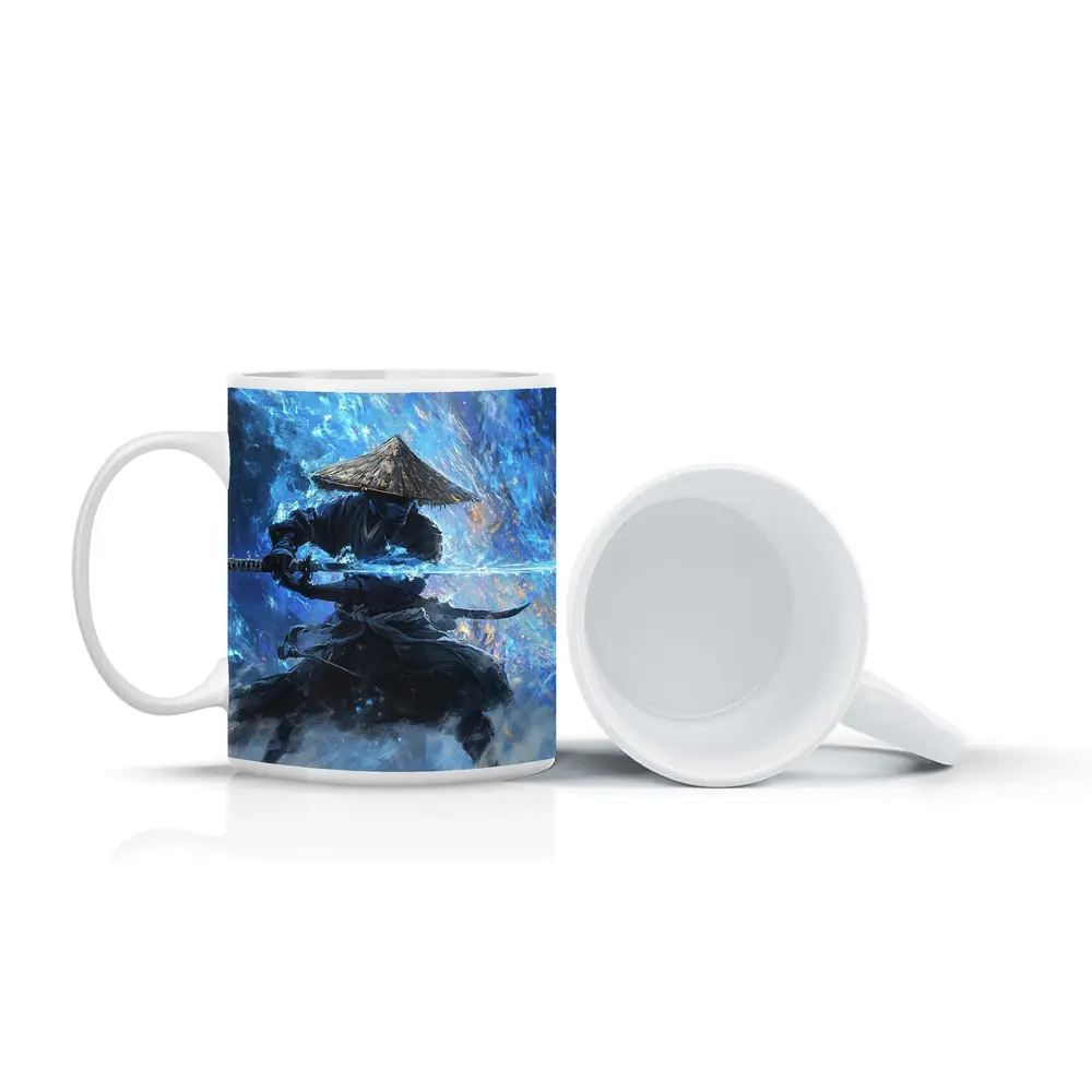 Samurai Warrior Blue Energy Storm Art – Mugs