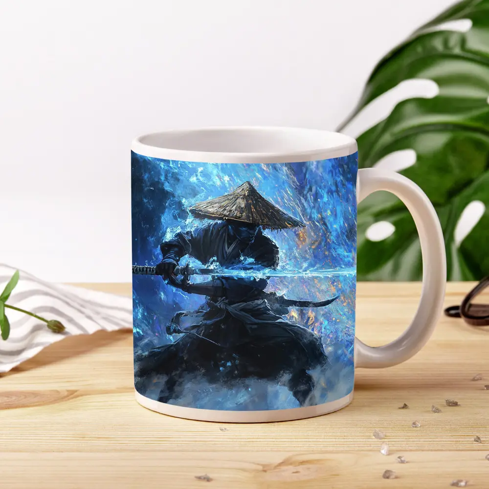 Samurai Warrior Blue Energy Storm Art – Mugs