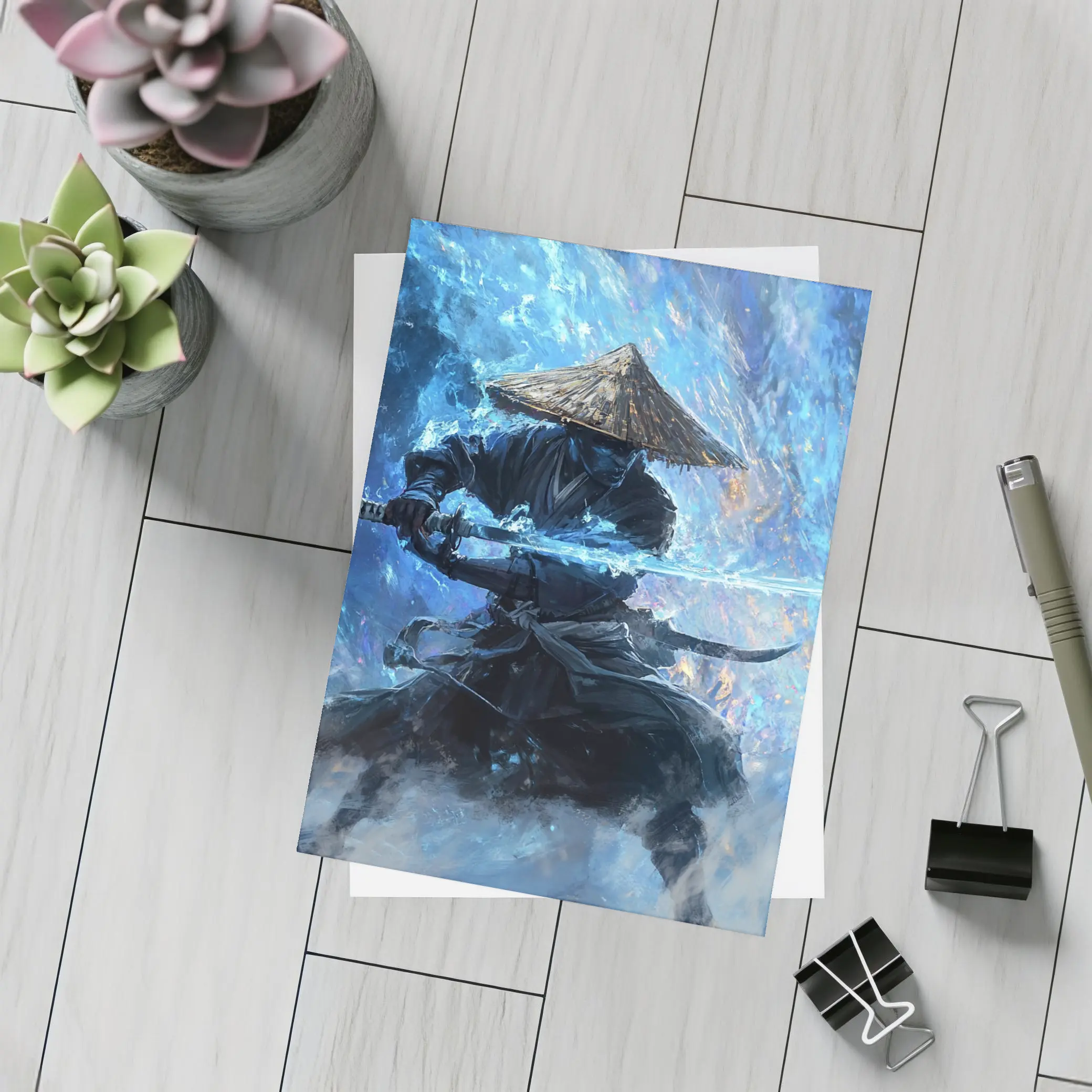 Samurai Warrior Blue Energy Storm Art – Postcards