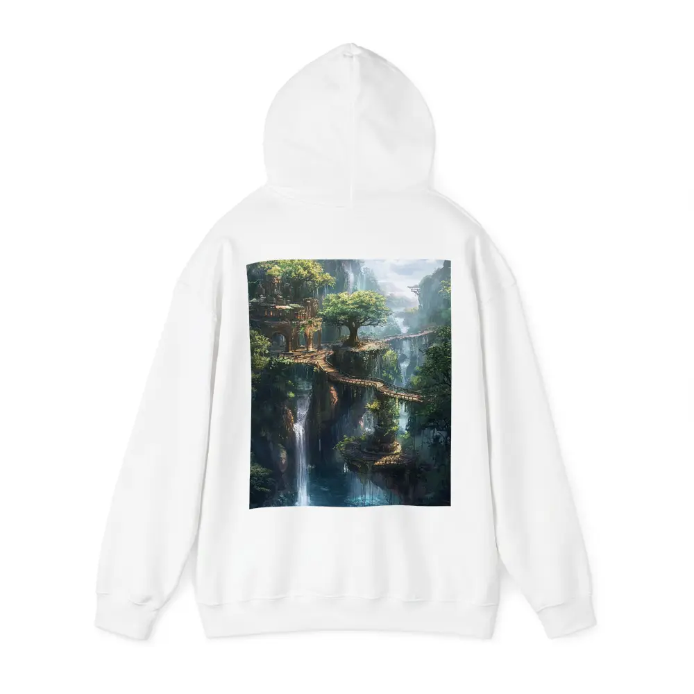 Fantasy Forest Ruins Waterfall Cliffside Bridge – Hoodies