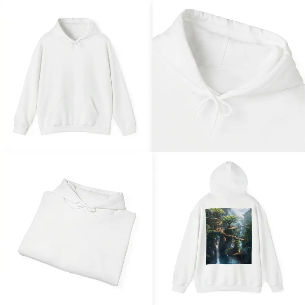 Fantasy Forest Ruins Waterfall Cliffside Bridge – Hoodies