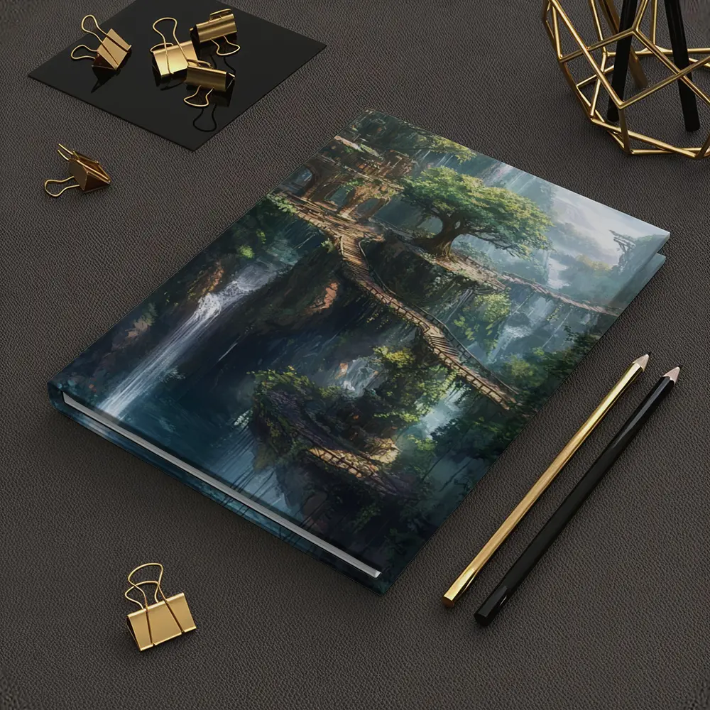 Fantasy Forest Ruins Waterfall Cliffside Bridge – Notebooks